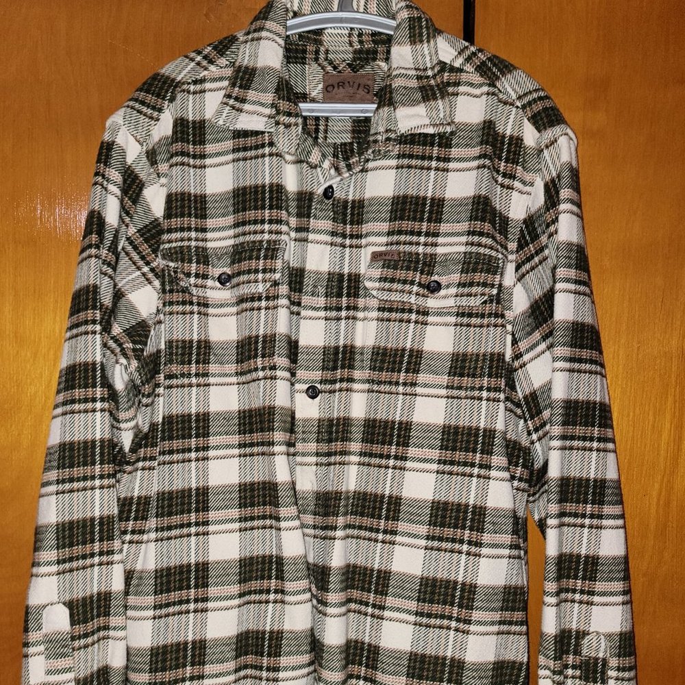 Orvis Big Bear Plaid Flannel Long Sleeve Button Up Men's Large 1312517 Pre-Owned
